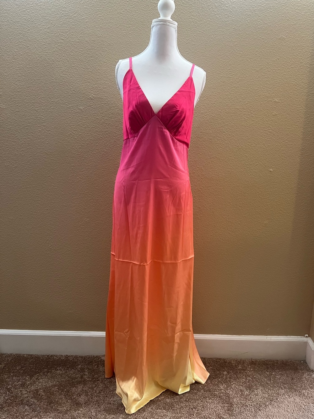 Pink/Orange/Yellow Ombre Maxi Slip Dress